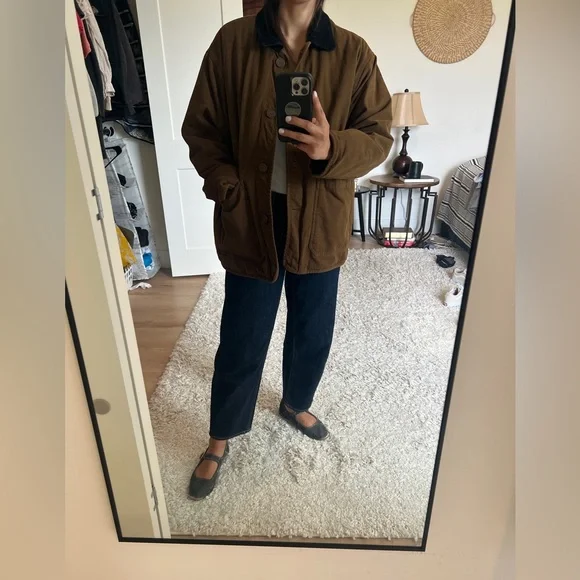 Women’s winter dark brown Barn Jacket with corduroy Black Collar - Picture 4 of 13